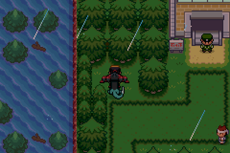 Player standing at the Lake of Rage Hidden Grotto entrance in Pokémon SoulGold